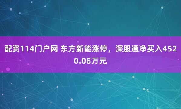 配资114门户网 东方新能涨停，深股通净买入4520.08万元